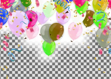 Balonlarla, bayraklarla, flamalarla tatil geçmişi. Mesaj için yer. Vektör bayramı illüstrasyonu. Renkli balonlar