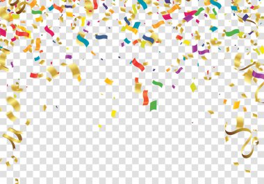 Balonlu doğum günü kartı, Confetti ve Curling Streamer veya Party Serpentine. İzole Vektör Resimleri