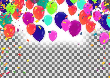 Parti İçin Uçan Doğum Günü Balonları ve Arka planda İzole Edilmiş İleti İçin Alanlı Kutlamalar