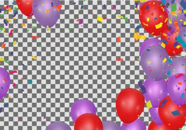 Parti İçin Uçan Doğum Günü Balonları ve Arka planda İzole Edilmiş İleti İçin Alanlı Kutlamalar