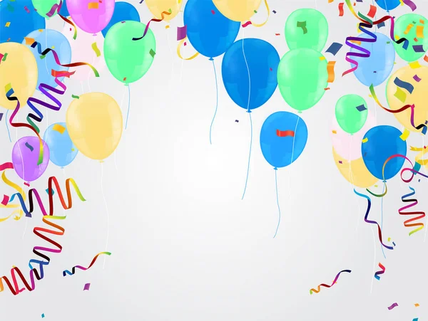 Πολύχρωμα Μπαλόνια Γενεθλίων Και Κομφετί Στο Φόντο Του Ουρανού Εικονογράφηση — Διανυσματικό Αρχείο