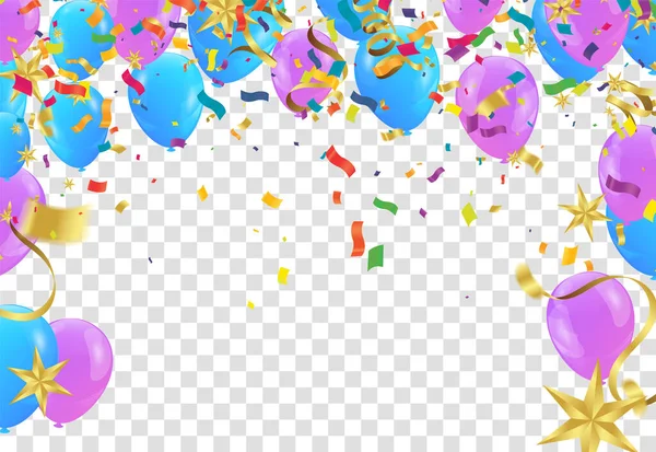Color Glossy Happy Birthday Balloons Banner Vector Illustration Colorful — Image vectorielle