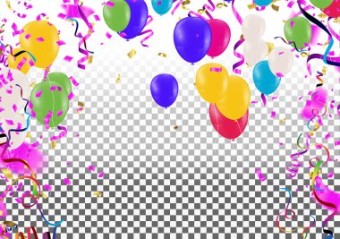 Kutlama geçmişi konfeti ve balonlarla. Vektör illüstrasyonu.