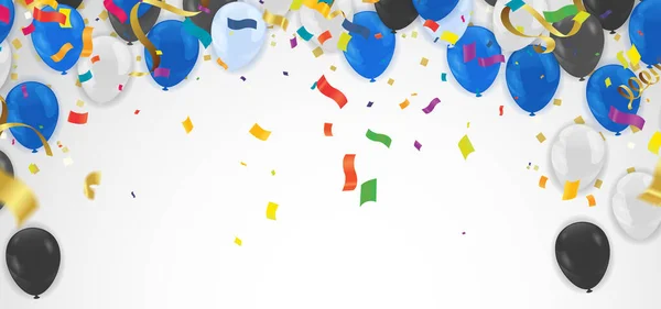 Luftballons Konfetti Banner Und Ein Hinweisschild Für Die Feiertage Hintergrund — Stockvektor