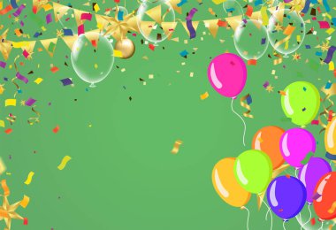 Color Glossy Happy Birthday Balloons Banner Vector Illustration of Colorful