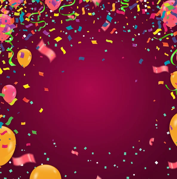 Φόντο Εορτασμού Μπαλόνια Και Κομφετί Εικονογράφηση Διανύσματος — Διανυσματικό Αρχείο