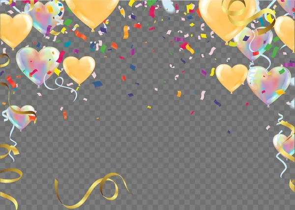 Joyeux Fond Saint Valentin Avec Ballons Confettis Rubans Illustration Vectorielle — Image vectorielle