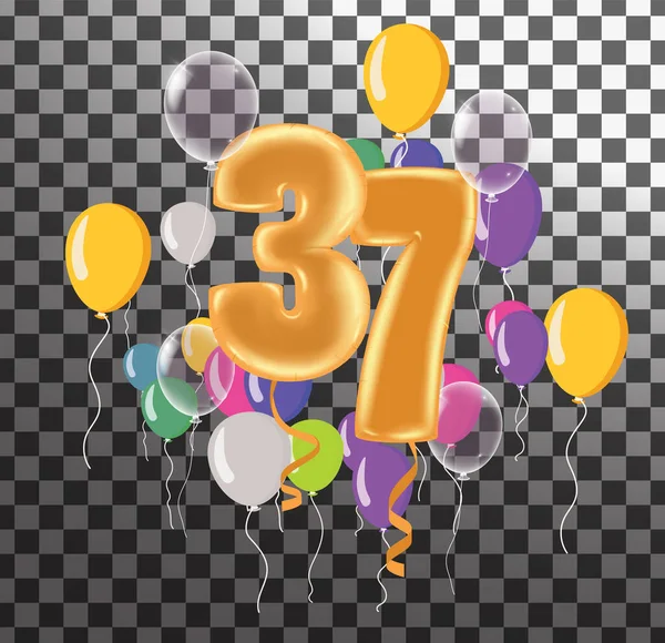 37ハッピー誕生日92年 楽しいお祝いのグリーティングカード番号 背景に風船 — ストックベクタ