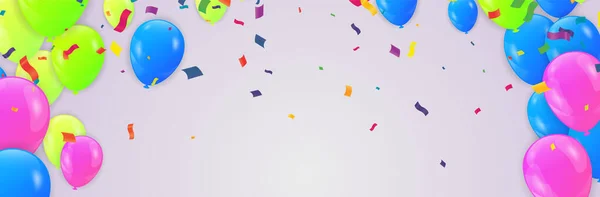 Renkli Balonlar Konfetilerle Mutlu Yıllar Vektör Illüstrasyonu — Stok Vektör