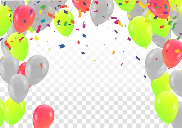 Γιορτή Φόντο Πολύχρωμα Μπαλόνια Και Κομφετί Εικονογράφηση Φορέας — Διανυσματικό Αρχείο