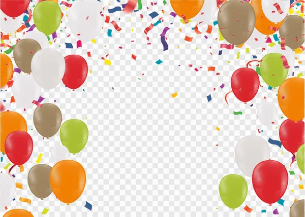 Fundo Celebração Com Balões Confetes Ilustração Vetorial —  Vetores de Stock