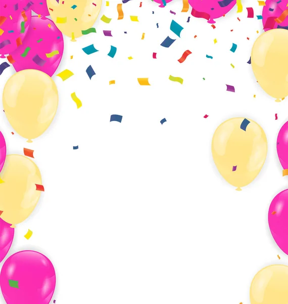 Fondo Cumpleaños Con Globos Colores Confeti Ilustración Vectorial — Archivo Imágenes Vectoriales