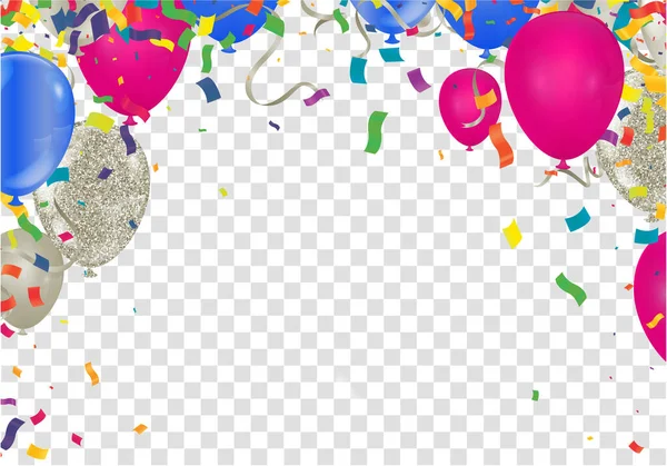 Fondo Celebración Con Globos Confeti Ilustración Vectorial — Archivo Imágenes Vectoriales