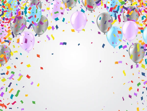 Illustration Ballons Colorés Avec Confettis Sur Fond Blanc — Image vectorielle