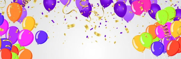 Viering Spandoek Met Ballonnen Confetti Vectorillustratie — Stockvector