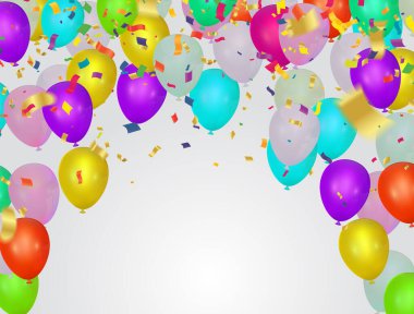 Balonlar ve konfetilerle kutlama geçmişi. Vektör illüstrasyonu.