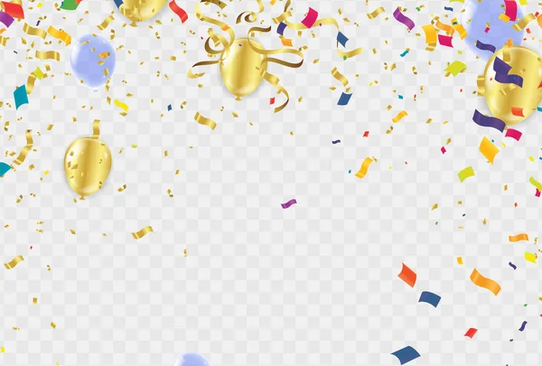 Carte Anniversaire Avec Ballons Confettis Curling Streamer Party Serpentine Illustration — Image vectorielle