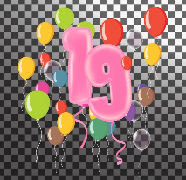 Tarjeta Cumpleaños Número Con Globos Confeti Ilustración Vectorial — Vector de stock
