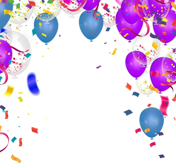 Födelsedag Bakgrund Med Färgglada Ballonger Och Konfetti Vektorillustration — Stock vektor