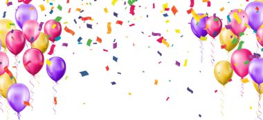 Balonlar ve konfetilerle kutlama geçmişi. Vektör illüstrasyonu.