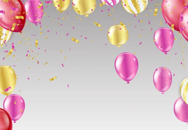 Fond Célébration Avec Des Ballons Rose Confettis Illustration Vectorielle — Image vectorielle