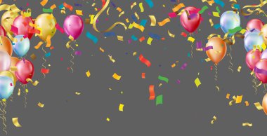 3D gerçekçi ve arka planda simli konfetiyle mutlu yıllar yatay çizimi.