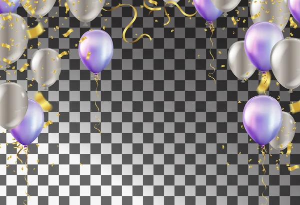 Joyeux Fond Cadre Vacances Avec Ballon Coloré Cadeaux Confettis Casquette — Image vectorielle