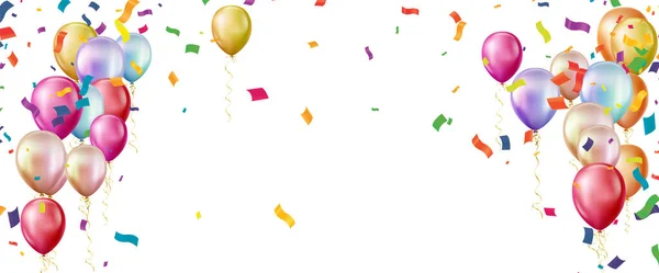 快乐生日横向插图用气球庆祝节日装饰矢量插图 — 图库矢量图片