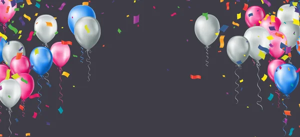 Feliz Cumpleaños Ilustración Horizontal Celebrar Con Globos Con Confeti Para — Archivo Imágenes Vectoriales