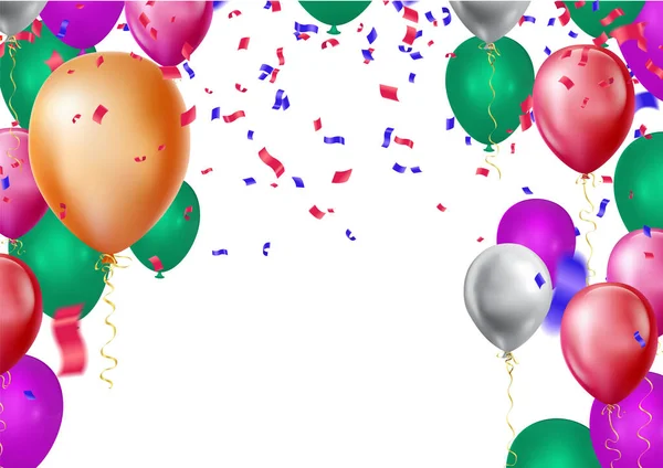 Balões Com Confete Vetor Fundo Ilustração Vetorial Realista Para Aniversário — Vetor de Stock