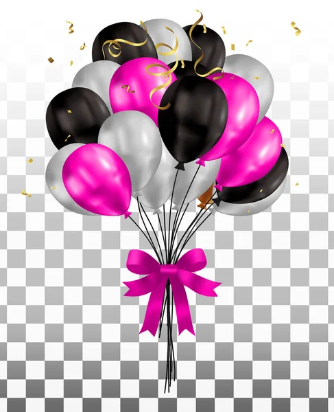 Glossy Happy Birthday Concept Balloons Isolated Transparent Background Vector Illustration — Stock Vector