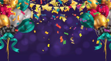 Doğum günü kartı için vektör partisi yatay renkli balonlar