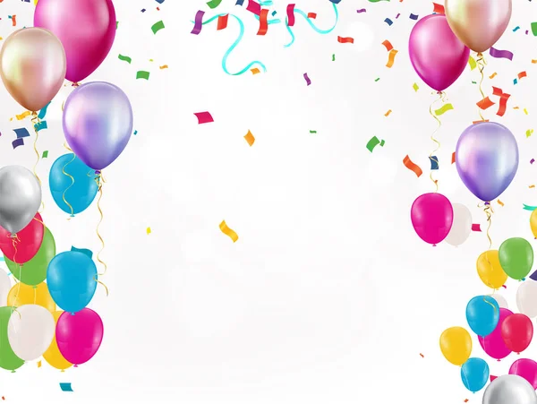 Balões Com Confete Vetor Fundo Ilustração Vetorial Realista Para Aniversário — Vetor de Stock