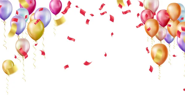 Feliz Aniversário Ilustração Horizontal Celebre Com Balões Com Confete Para —  Vetores de Stock