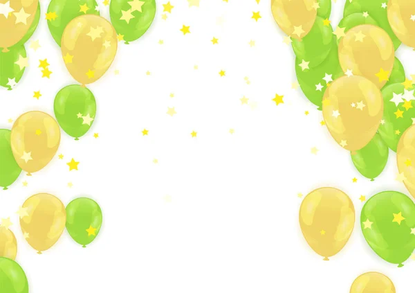 風船を背景ベクトルにしています 記念日 誕生日 販売促進 パーティーデザイン要素のための現実的なベクターイラスト 緑黄色 — ストックベクタ