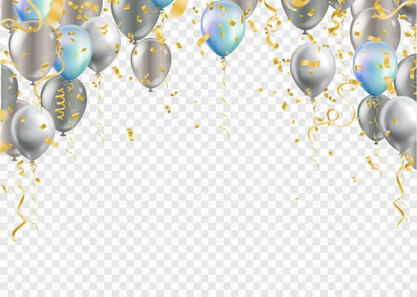 誕生日おめでとうベクトルの背景デザイン お誕生日おめでとうございます挨拶テキストで風船 シルバーカラー — ストックベクタ