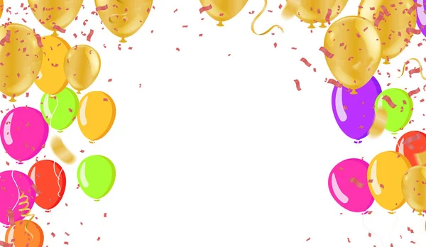 Luftballons Mit Konfetti Hintergrund Realistische Vektor Illustration Für Jubiläum Geburtstag — Stockvektor