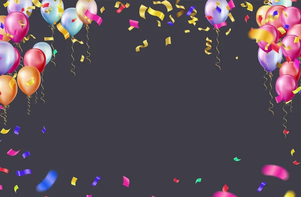 Feliz Cumpleaños Ilustración Horizontal Celebrar Con Globos Con Confeti Para — Vector de stock