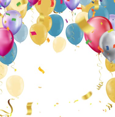 balloons with confetti in background vector. realistic vector illustration for anniversary, birthday, sale and promotion, party design element.variety of colors