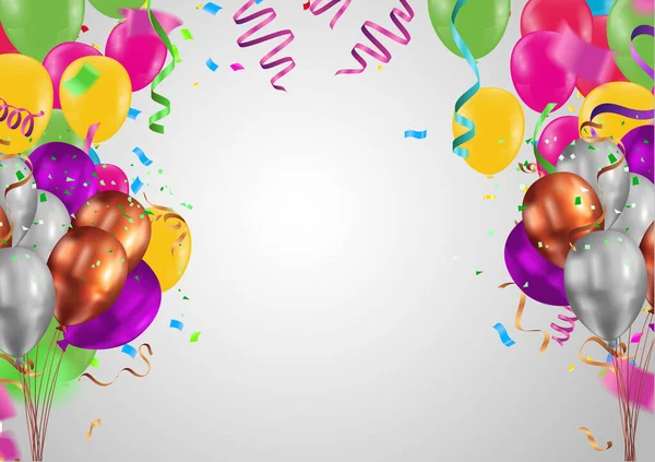 Cor Luxo Brilhante Balões Hélio Fundo Conjunto Balões Para Aniversário — Vetor de Stock