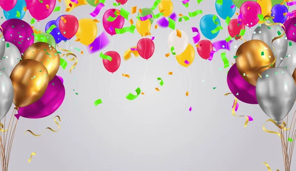 Balões Festa Luxo Confete Fundo Laranja Modelo Convite Festa Aniversário — Vetor de Stock