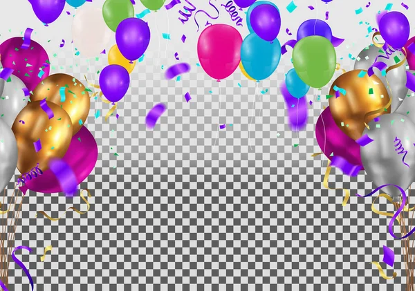 Γιορτή Διάνυσμα Φόντο Πολύχρωμα Κομφετί Μπαλόνια Και Κορδέλες Χρόνια Πολλά — Διανυσματικό Αρχείο