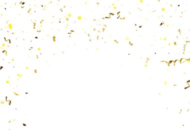 Şeffaf arka planda izole edilmiş altın renkli konfeti. Düşen yılan gibi. Gerçekçi parlak yılan gibi. Uçan Noel süsleri. Yıldönümü dekoratif unsurları. vektör