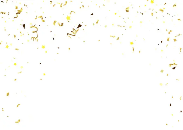 Золотые Конфетти Ленты Белом Фоне Векторная Иллюстрация — стоковый вектор