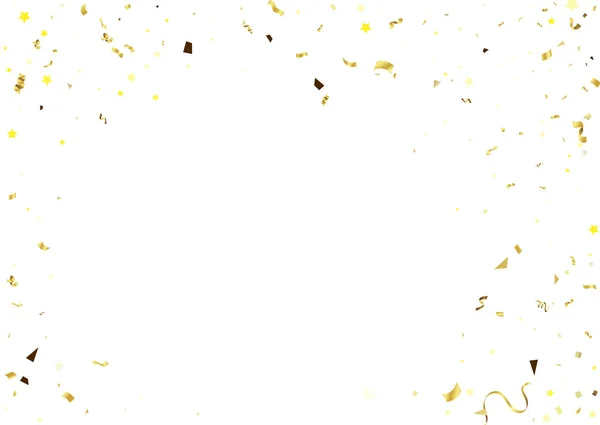 Золотые Конфетти Белом Фоне Праздничный Фон Золотой Мишурой Серпантином Векторная — стоковый вектор