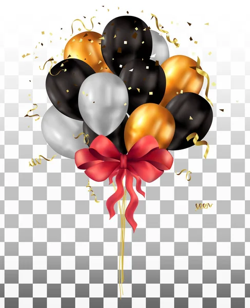 Glossy Happy Birthday Konzept Mit Luftballons Isoliert Auf Transparentem Hintergrund — Stockvektor