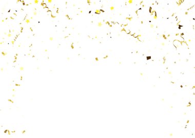 Beyaz arka planda izole edilmiş altın konfetileri. Şenlik dekorasyonu. Vektör illüstrasyonu