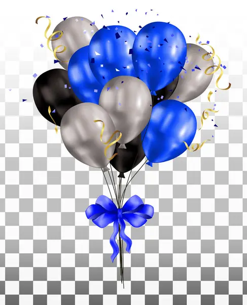 Glossy Happy Birthday Concept Avec Ballons Isolés Sur Fond Transparent — Image vectorielle