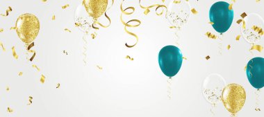 Balonlar ve konfetilerle kutlama geçmişi. Vektör illüstrasyonu.