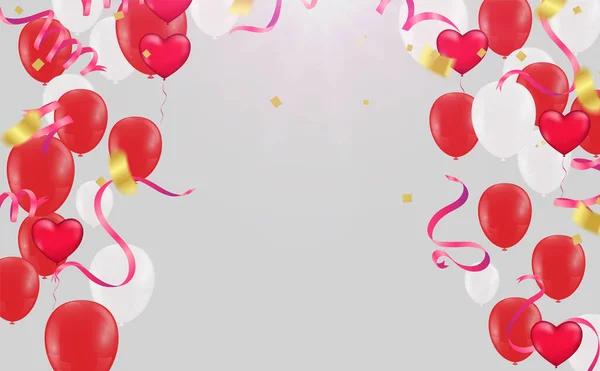 Valentinstag Hintergrund Mit Luftballons Und Konfetti Vektorillustration — Stockvektor